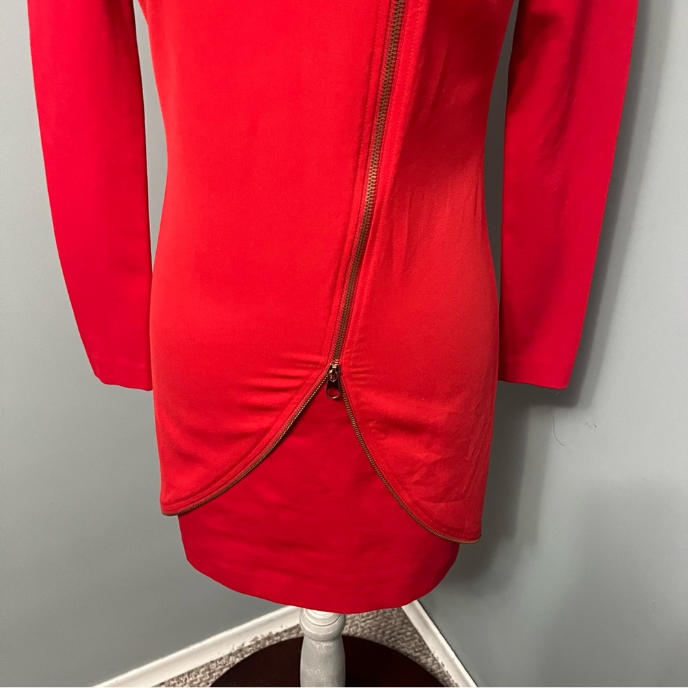 TED BAKER LONDON US size 2 Edlyn Red front Zipper draped mini cocktail dress - Picture 4 of 16
